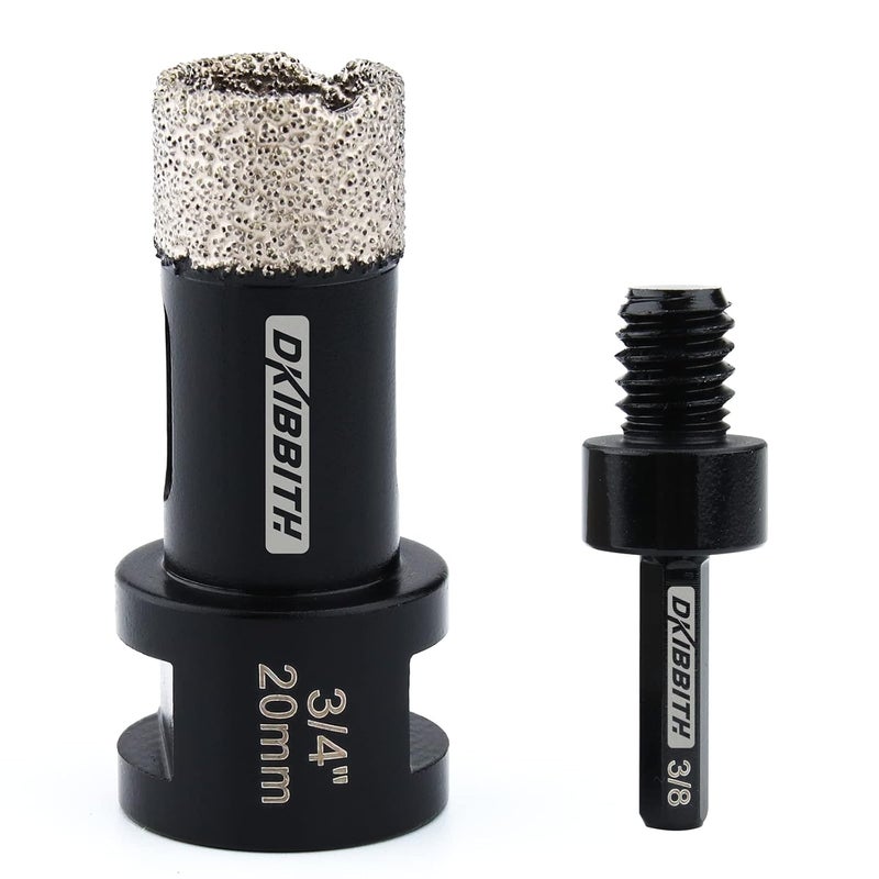 DKIBBITH Dry Diamond Core Drill Bits 3/4 Inch Tile 20mm Vacuum Brazed Angle Grinder Hole Saw for Porcelain Ceramic Granite Brick Concrete with 5/8-11 Thread to 3/8'' Hex Shank Adapter, Black - Image 1